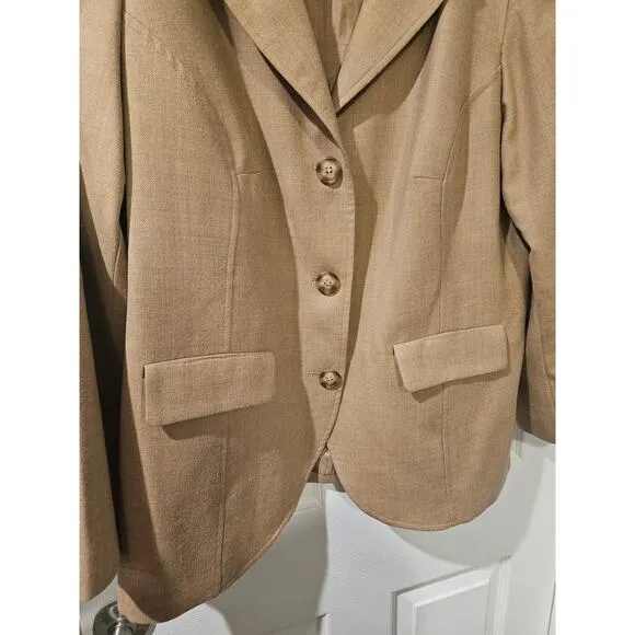 Pendleton Women's 100% Virgin Wool Collar Blazer, Camel Tan, Size 16W