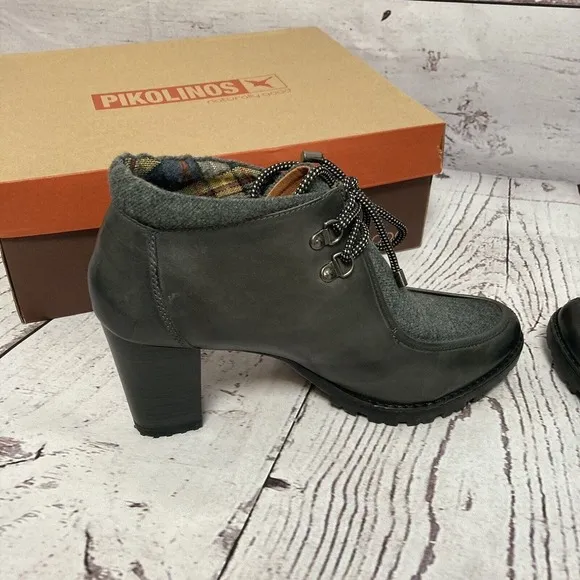 Pikolinos Boots Womens Size 11 Connelly W3E-7609c1 Lead Gray Block‎ Heel Tie