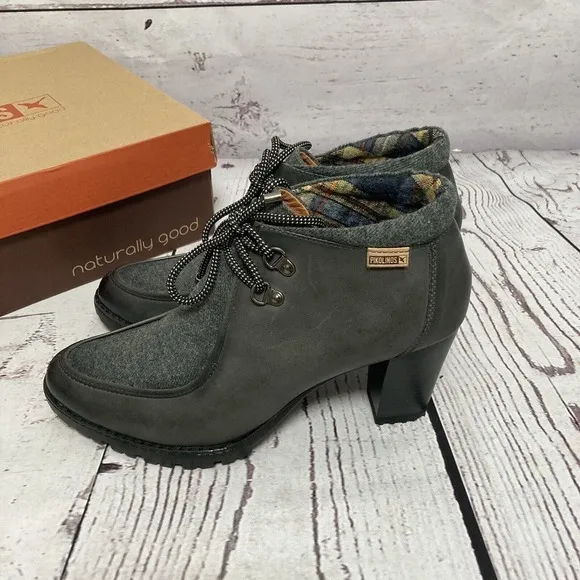 Pikolinos Boots Womens Size 11 Connelly W3E-7609c1 Lead Gray Block‎ Heel Tie
