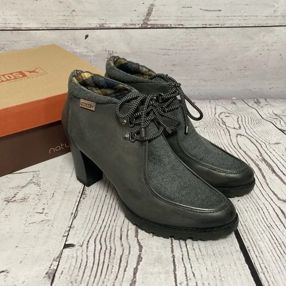 Pikolinos Boots Womens Size 11 Connelly W3E-7609c1 Lead Gray Block‎ Heel Tie