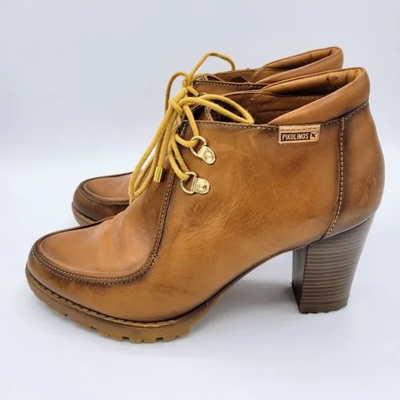Pikolinos Leather Ankle Boots High 3.5&quot; Chunky Heel Women's Sz 40 /9.5  Spain