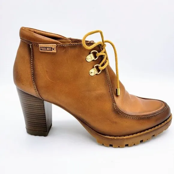 Pikolinos Leather Ankle Boots High 3.5&quot; Chunky Heel Women's Sz 40 /9.5  Spain