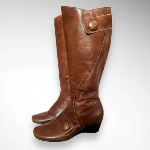 PIKOLINOS Women's Brown Leather Riding Boots With Low Wedge Size 41 | EUC