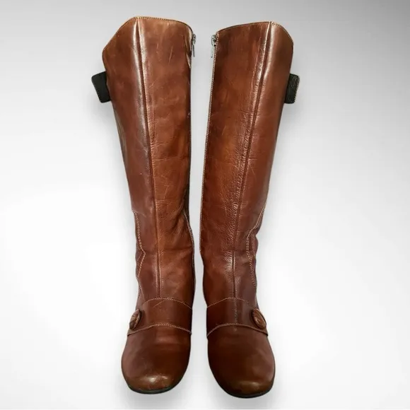 PIKOLINOS Women's Brown Leather Riding Boots With Low Wedge Size 41 | EUC