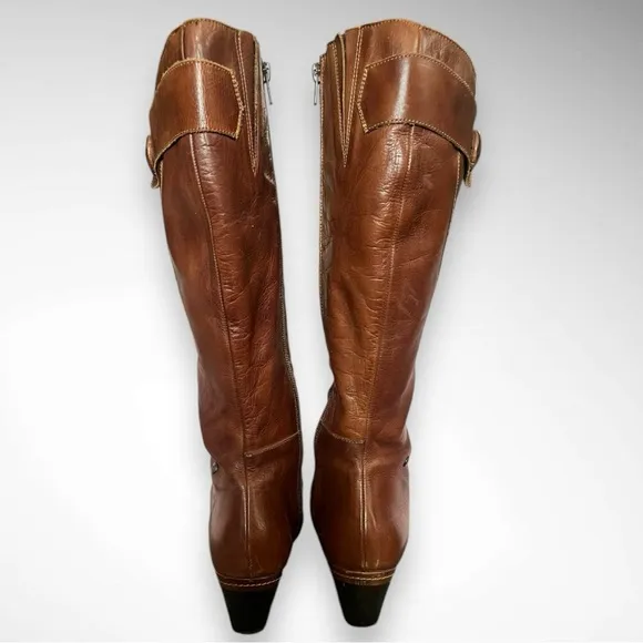 PIKOLINOS Women's Brown Leather Riding Boots With Low Wedge Size 41 | EUC