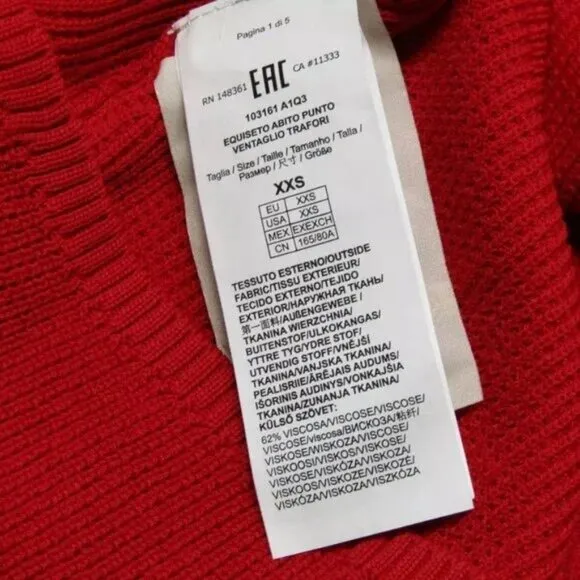 Pinko Womens Mini Dress Red Equiseto Abito Pointelle Knit Collared Size M