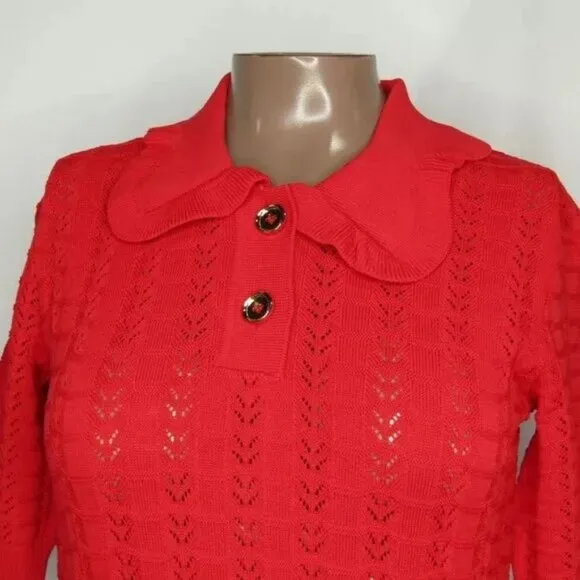 Pinko Womens Mini Dress Red Equiseto Abito Pointelle Knit Collared Size M