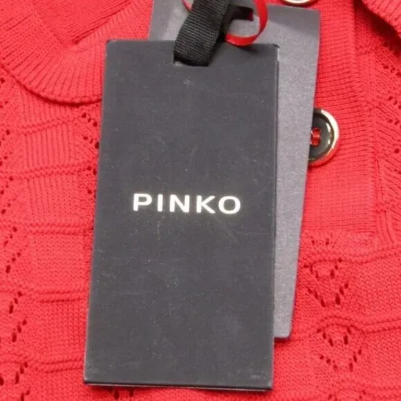 Pinko Womens Mini Dress Red Equiseto Abito Pointelle Knit Collared Size M
