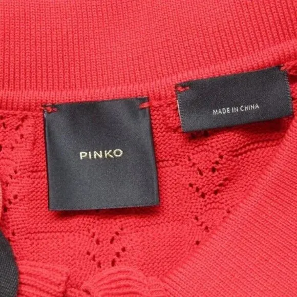 Pinko Womens Mini Dress Red Equiseto Abito Pointelle Knit Collared Size M