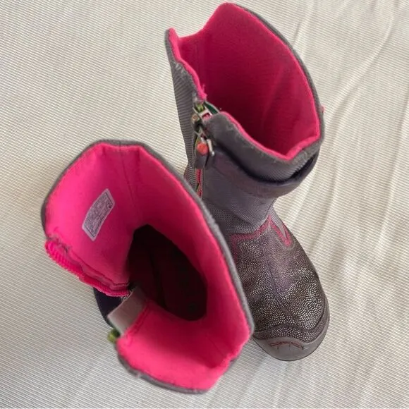 PLAE Girls Boots Camille Shimmer SuedeNylon Zip Up Waterproof Purple Used Sz 10