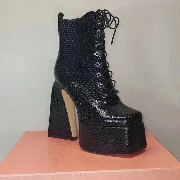 Platform black boots new with box
