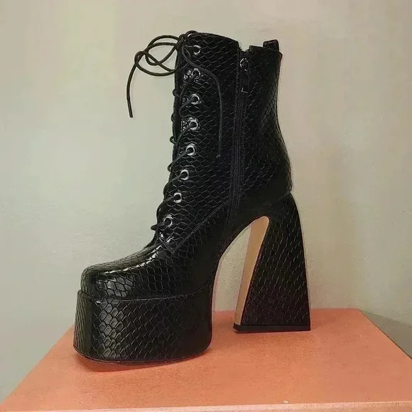 Platform black boots new with box