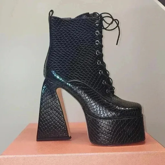 Platform black boots new with box