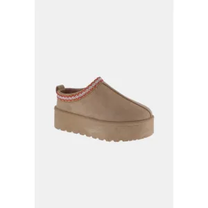 Platform Embroidered Trim Slip-On Boots