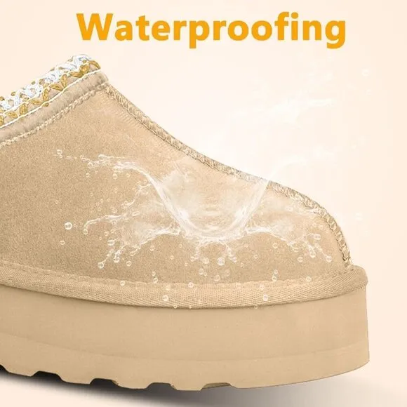 Platform Mini Ankle Boots Short Fur Fleece Lined Women's Slippers