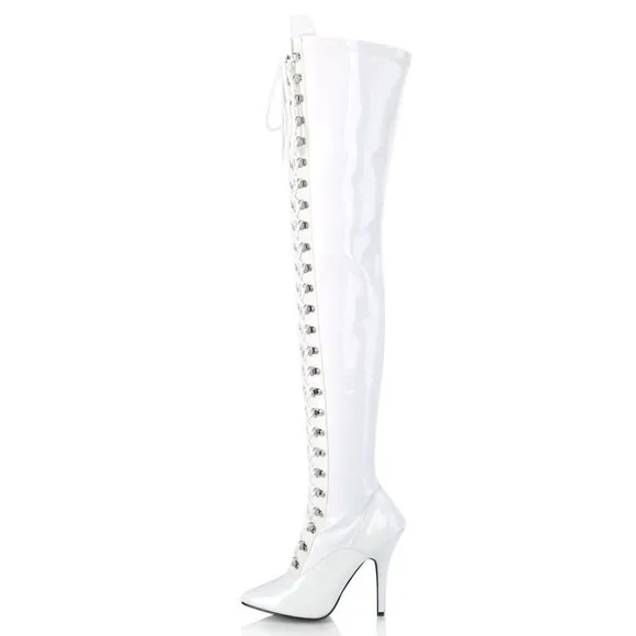 Pointed Toe Heel Thigh High Lace Up Boots