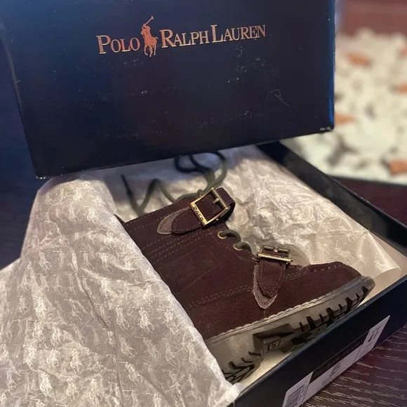 Polo by Ralph Lauren Suede Leather Boys Radbourne Boots Double Strap