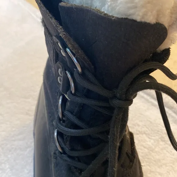 Polo Ralph Lauren black rubber lug sole boots with leather &amp; shearling uppers