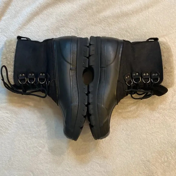 Polo Ralph Lauren black rubber lug sole boots with leather &amp; shearling uppers