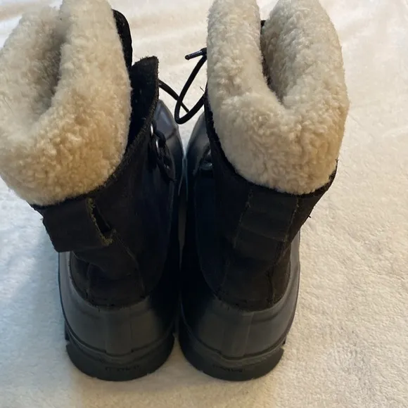 Polo Ralph Lauren black rubber lug sole boots with leather &amp; shearling uppers