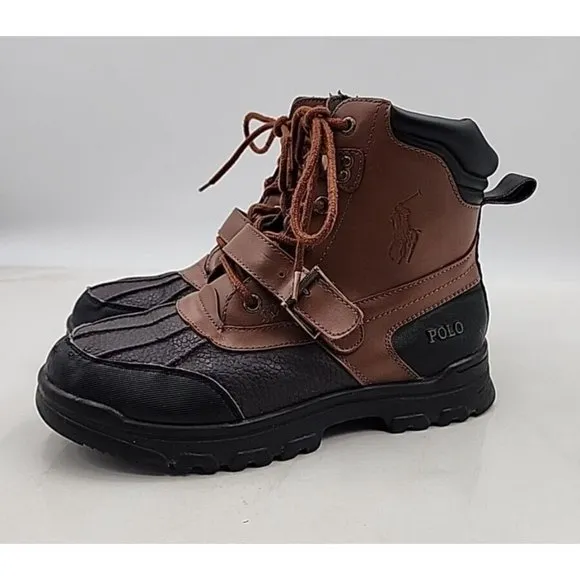 Polo Ralph Lauren Boys Colby Leather Duck Boots Youth Size 5 Lace Up Buckle Logo