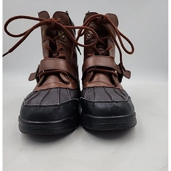 Polo Ralph Lauren Boys Colby Leather Duck Boots Youth Size 5 Lace Up Buckle Logo