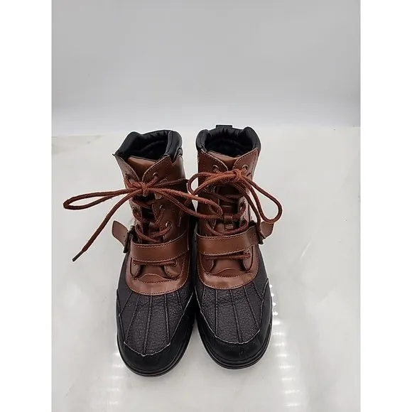 Polo Ralph Lauren Boys Colby Leather Duck Boots Youth Size 5 Lace Up Buckle Logo