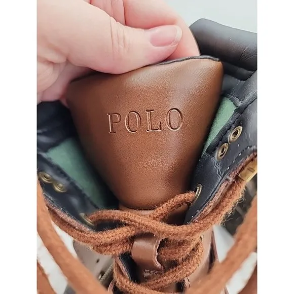 Polo Ralph Lauren Boys Colby Leather Duck Boots Youth Size 5 Lace Up Buckle Logo