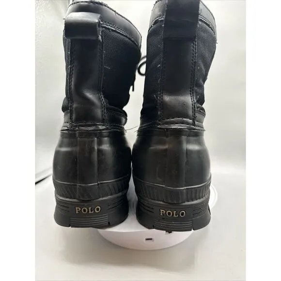 Polo Ralph Lauren Men 7D Crestwick Black Duck Boots Waterproof Tan Pony Logo