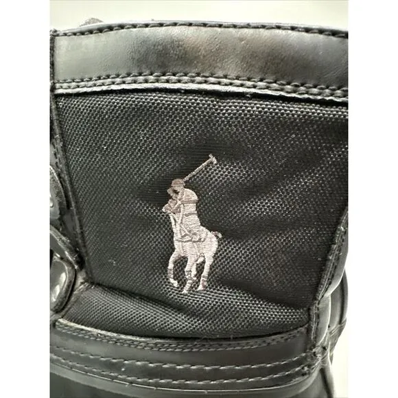 Polo Ralph Lauren Men 7D Crestwick Black Duck Boots Waterproof Tan Pony Logo