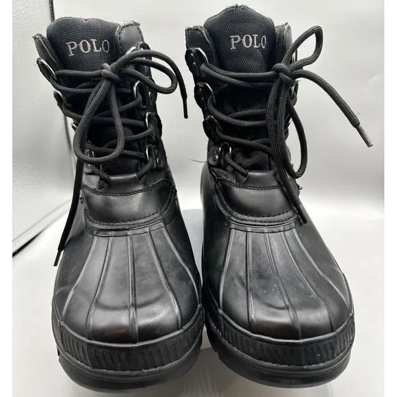 Polo Ralph Lauren Men 7D Crestwick Black Duck Boots Waterproof Tan Pony Logo