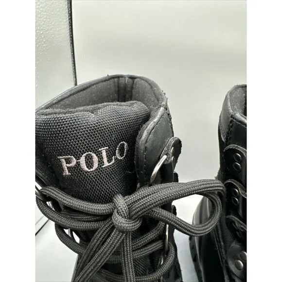 Polo Ralph Lauren Men 7D Crestwick Black Duck Boots Waterproof Tan Pony Logo
