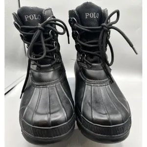 Polo Ralph Lauren Men 7D Crestwick Black Duck Boots Waterproof Tan Pony Logo