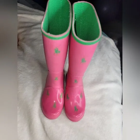 Polo Ralph Lauren Repeat Pony RB Little Kids Boots, sz 9, Fushia &amp; Green.
