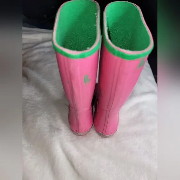 Polo Ralph Lauren Repeat Pony RB Little Kids Boots, sz 9, Fushia &amp; Green.