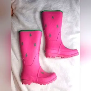 Polo Ralph Lauren Repeat Pony RB Little Kids Boots, sz 9, Fushia &amp; Green.