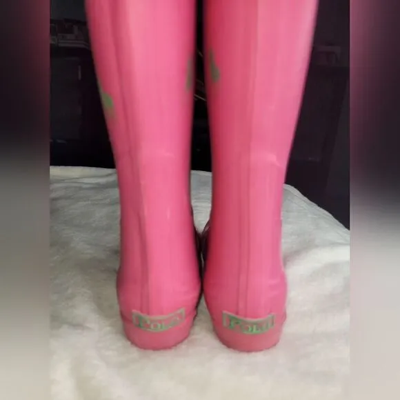 Polo Ralph Lauren Repeat Pony RB Little Kids Boots, sz 9, Fushia &amp; Green.