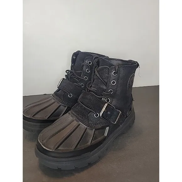 Polo Ralph Lauren Triple Black Oslo High Boots Leather-Nubuck Waterproof Sz 2