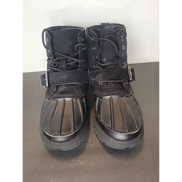 Polo Ralph Lauren Triple Black Oslo High Boots Leather-Nubuck Waterproof Sz 2