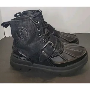 Polo Ralph Lauren Triple Black Oslo High Boots Leather-Nubuck Waterproof Sz 2