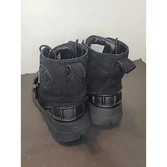 Polo Ralph Lauren Triple Black Oslo High Boots Leather-Nubuck Waterproof Sz 2