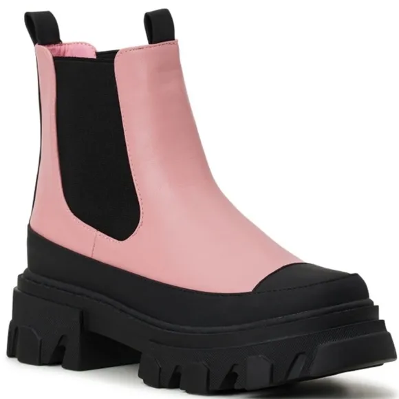 Portland Boot Company Pink and Black Colorful Vegan Chelsea Boots, Size 8.5