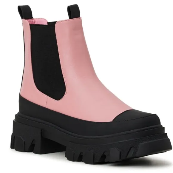 Portland Boot Company Pink and Black Colorful Vegan Chelsea Boots, Size 8.5