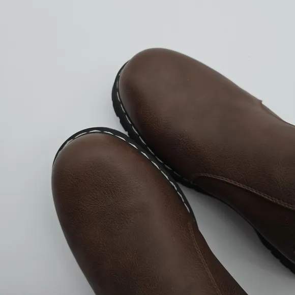 Portland Boots Womens 9.5 Brown Faux Fur Leather Chelsea Helena Lug Slip On
