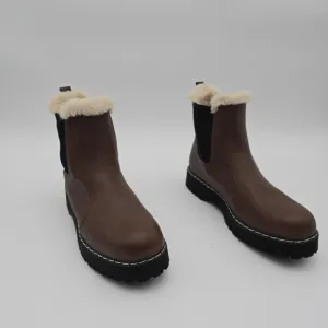 Portland Boots Womens 9.5 Brown Faux Fur Leather Chelsea Helena Lug Slip On