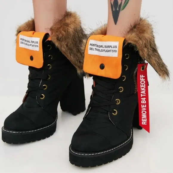 POSTER GRL Fur flight boot chunky heel 6 preowned