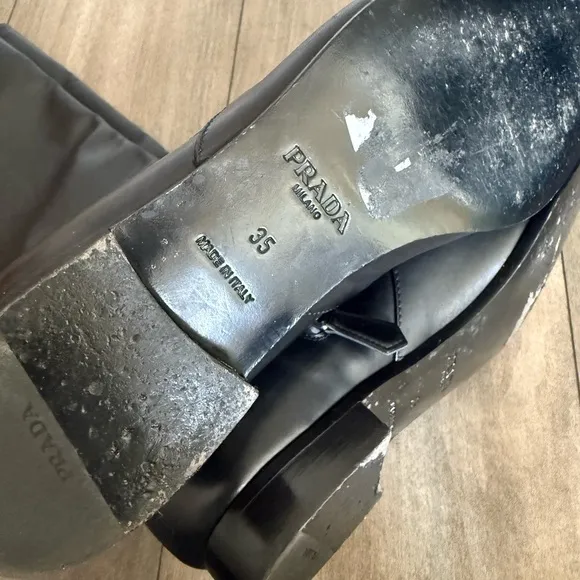 Prada women’s genuine leather riding boots black size 35 made in Italy