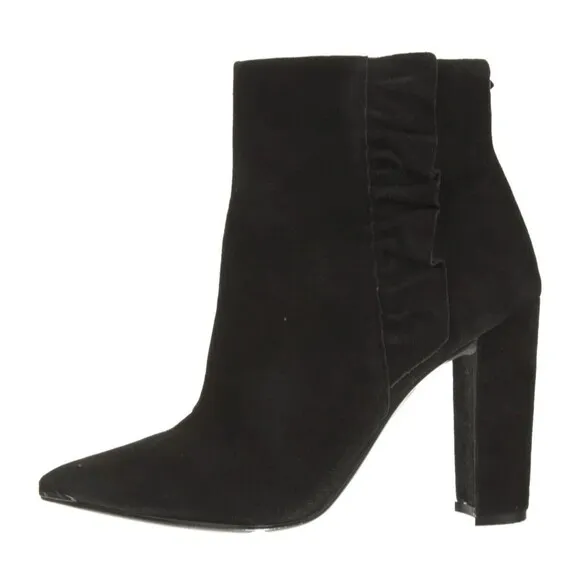 PRE-OWNED DESIGNER TED BAKER LONDON BLACK SUEDE POINTED TOE BLOCK HEEL BOOTS 8.5