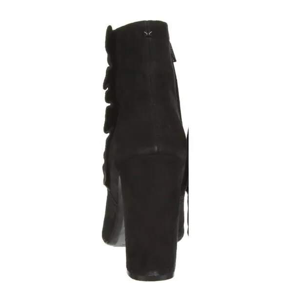 PRE-OWNED DESIGNER TED BAKER LONDON BLACK SUEDE POINTED TOE BLOCK HEEL BOOTS 8.5