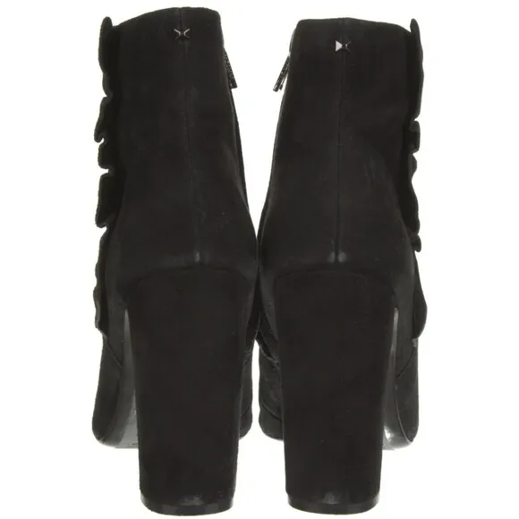 PRE-OWNED DESIGNER TED BAKER LONDON BLACK SUEDE POINTED TOE BLOCK HEEL BOOTS 8.5